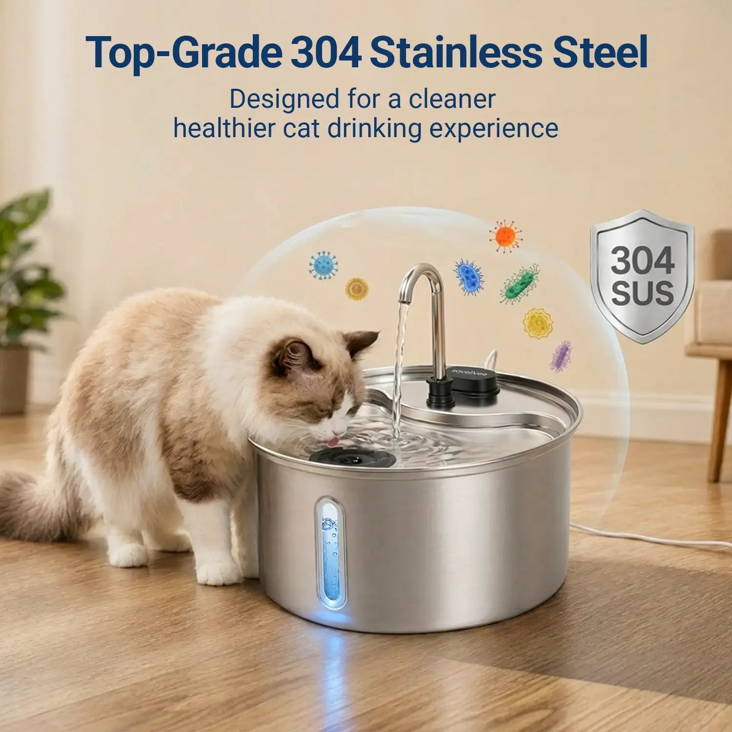 Stainless Steel Cat Water Fountain for Cats & Small Dogs