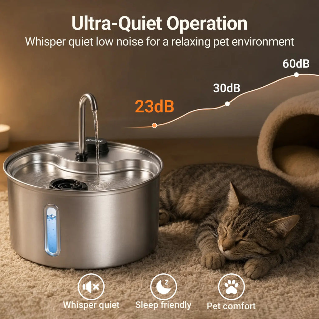 Stainless Steel Cat Water Fountain for Cats & Small Dogs