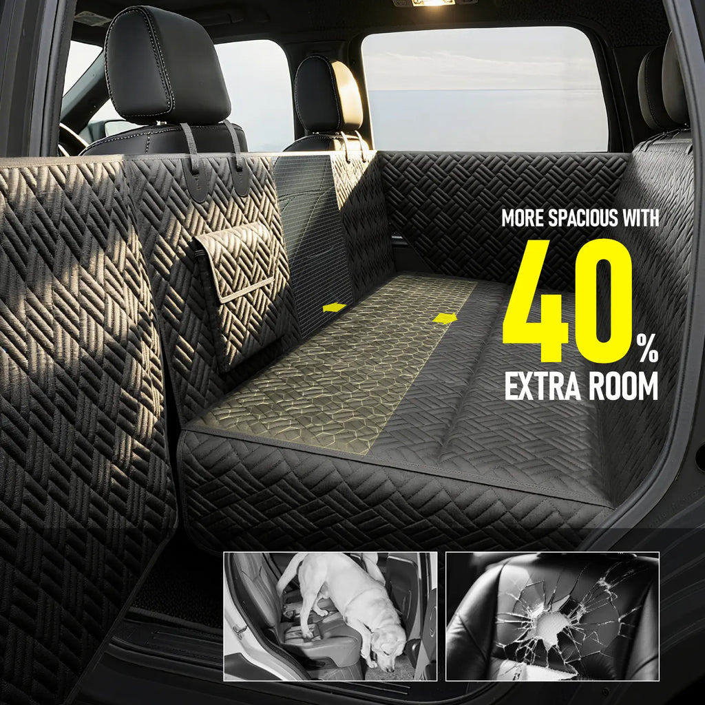 Dog Car Seat Cover with Hard Bottom, Holds up to 400Lbs | Patented Waterproof Dog Hammock Back Seat Extender for Cars, Suvs & Full-Size Trucks (Small & Large Sizes)