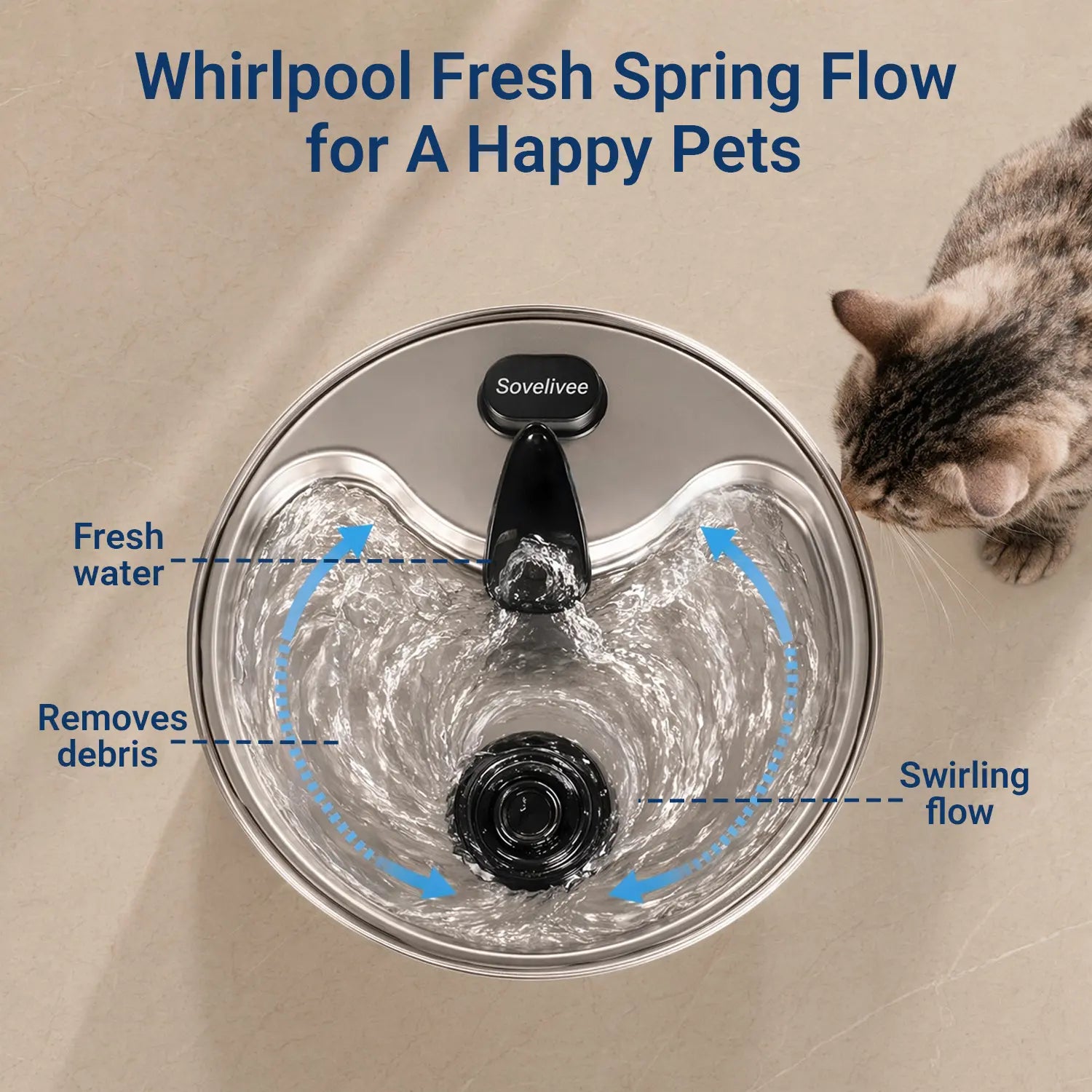 Stainless Steel Cat Water Fountain for Cats & Small Dogs