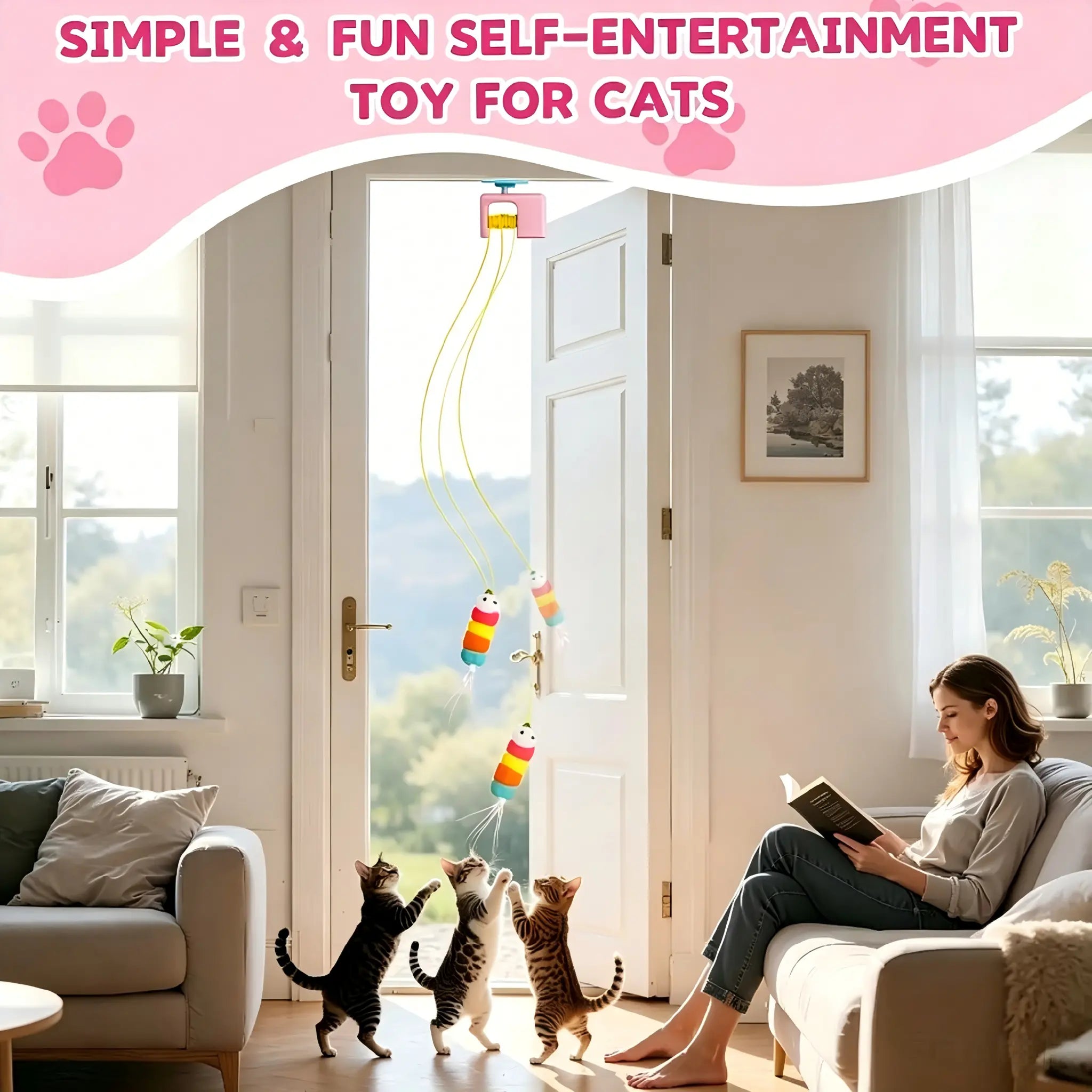 Interactive Retractable Bungee Cat Toy - Automatic USB Rechargeable Hanging Door Teaser for Indoor Play and Exercise