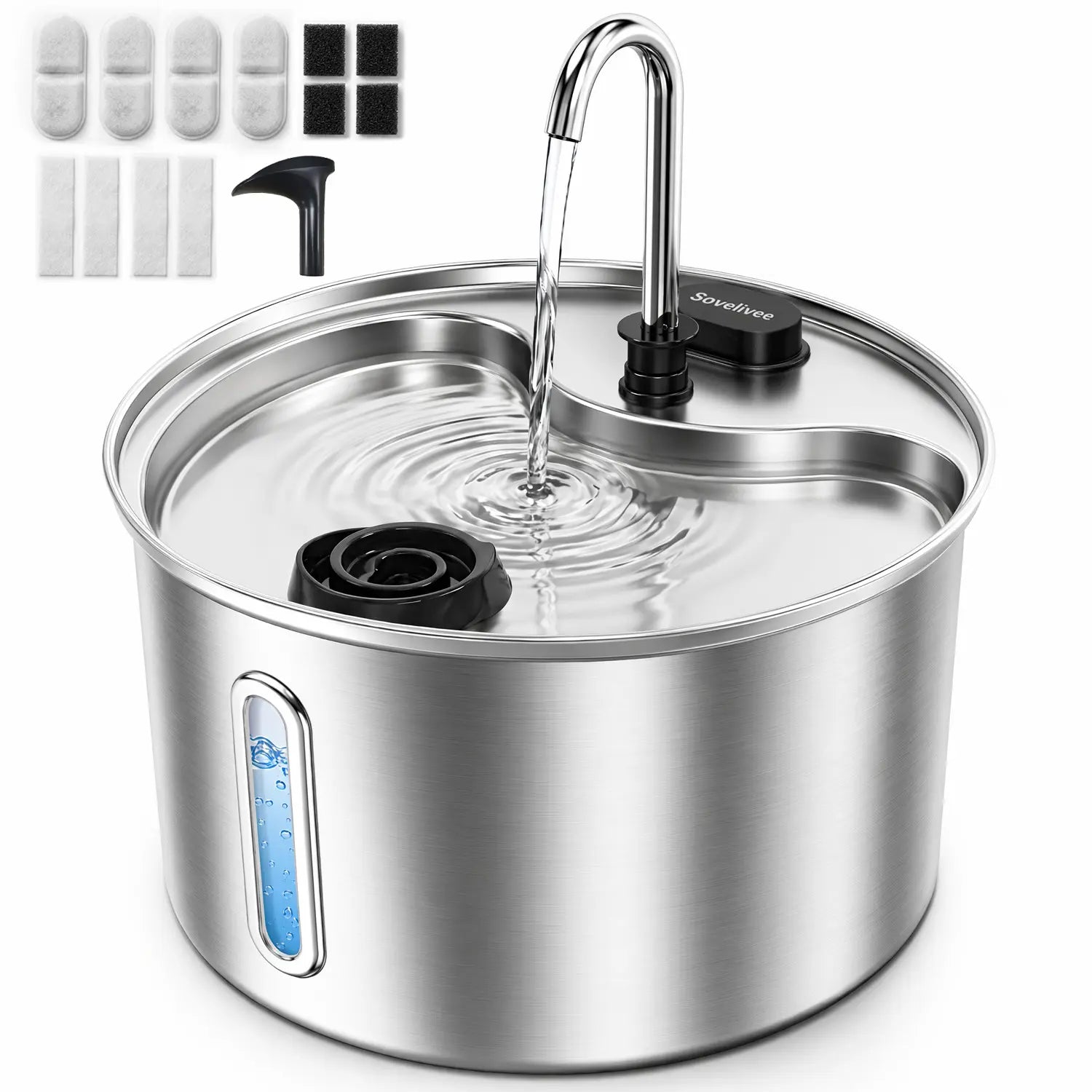 Stainless Steel Cat Water Fountain for Cats & Small Dogs