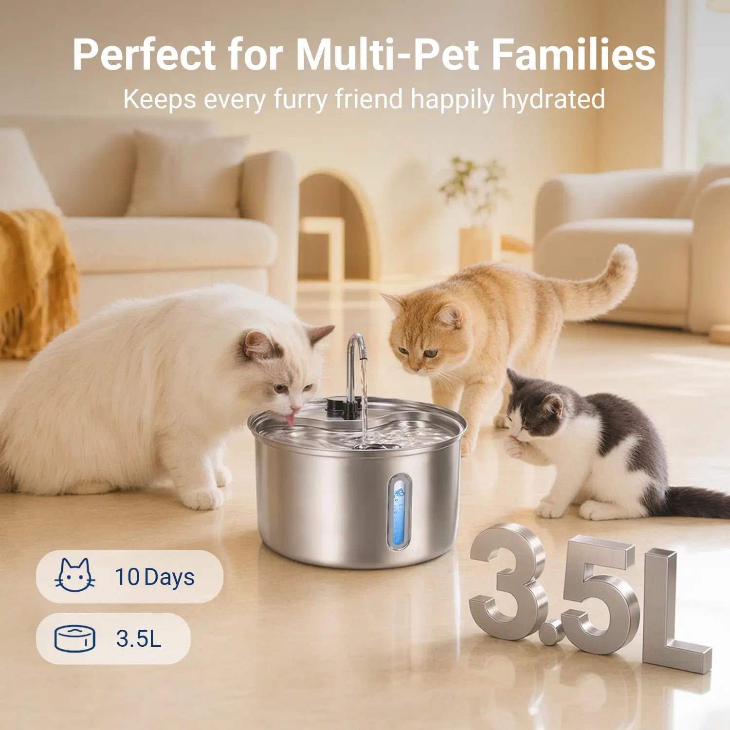 Stainless Steel Cat Water Fountain for Cats & Small Dogs